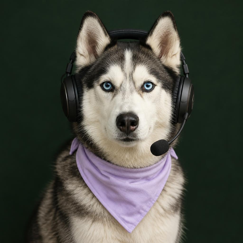 Husky e-sports athlete in a gaming headset